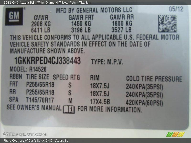 White Diamond Tricoat / Light Titanium 2012 GMC Acadia SLE