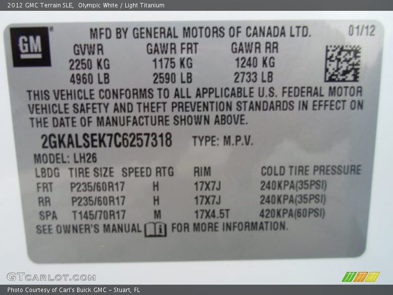 Olympic White / Light Titanium 2012 GMC Terrain SLE