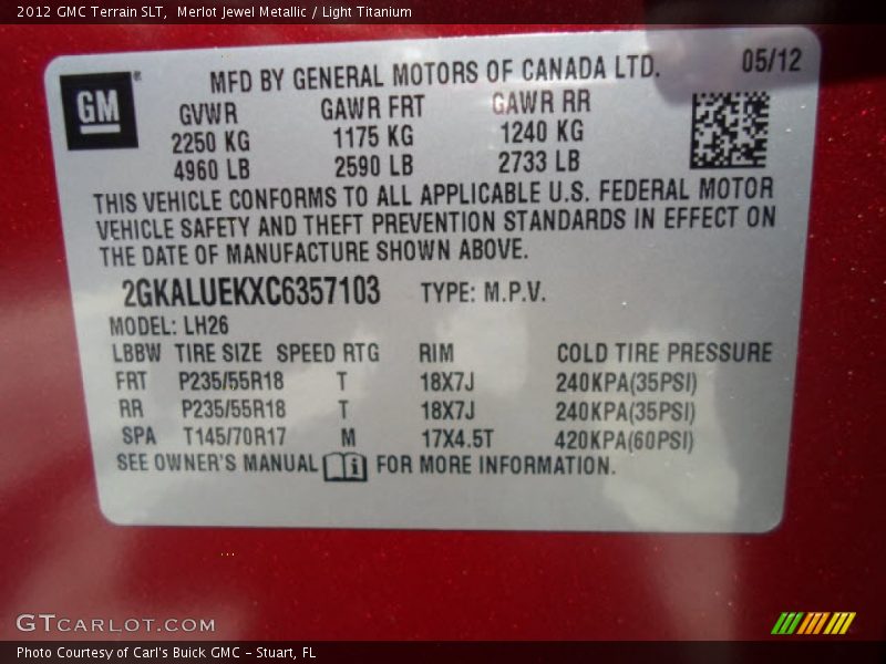 Merlot Jewel Metallic / Light Titanium 2012 GMC Terrain SLT