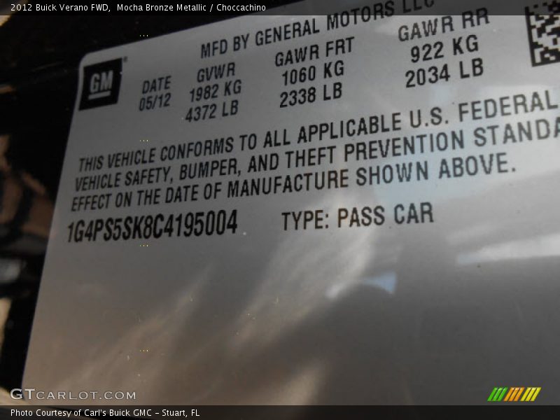 Mocha Bronze Metallic / Choccachino 2012 Buick Verano FWD