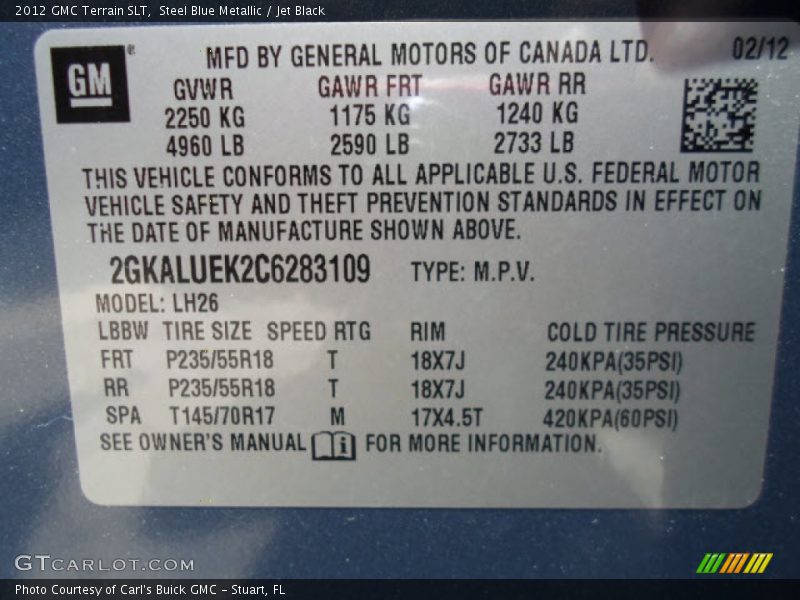 Steel Blue Metallic / Jet Black 2012 GMC Terrain SLT