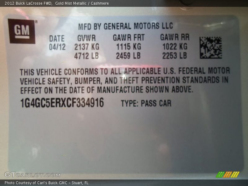 Gold Mist Metallic / Cashmere 2012 Buick LaCrosse FWD
