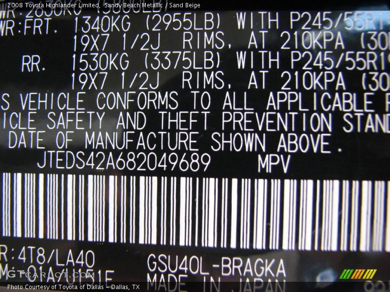 Sandy Beach Metallic / Sand Beige 2008 Toyota Highlander Limited