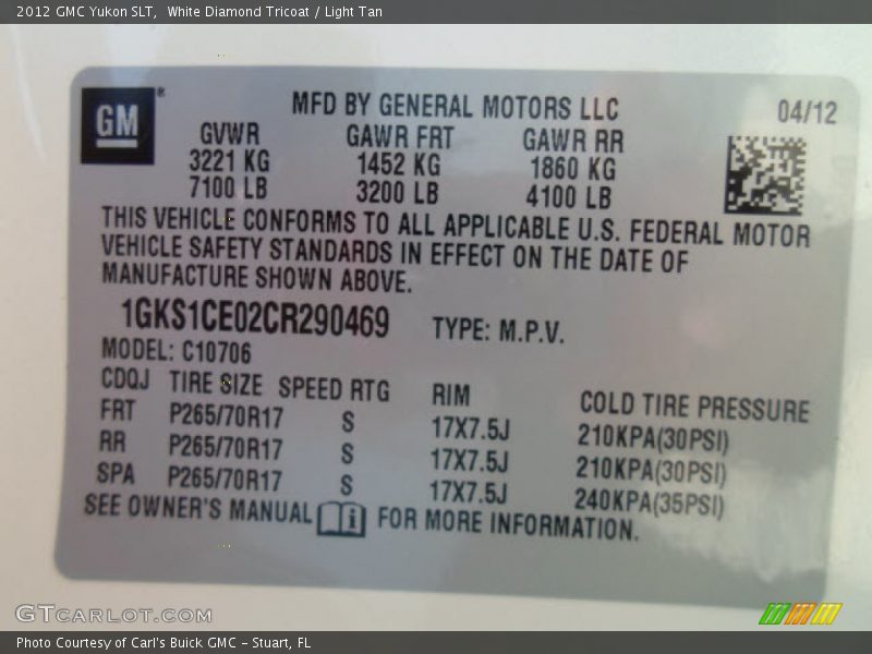 White Diamond Tricoat / Light Tan 2012 GMC Yukon SLT