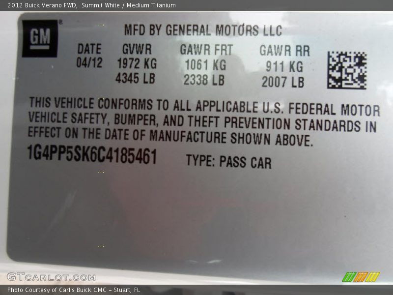 Summit White / Medium Titanium 2012 Buick Verano FWD