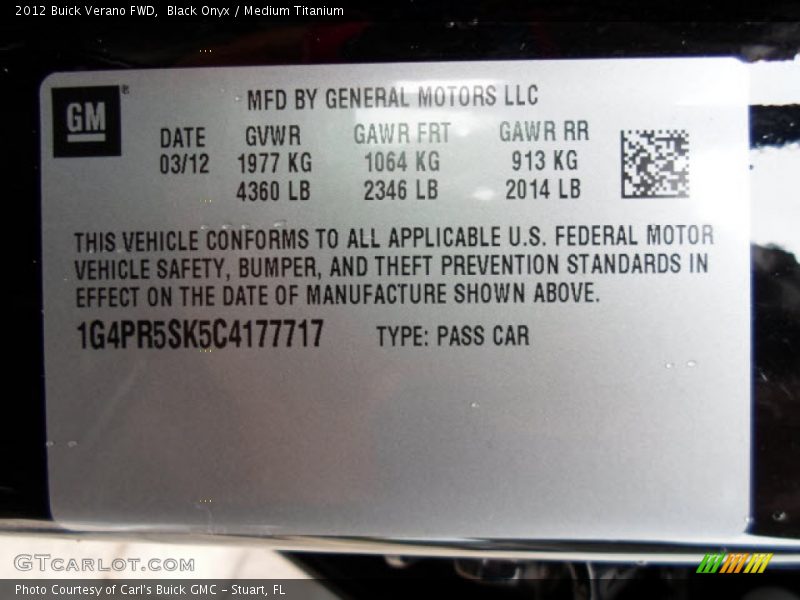 Black Onyx / Medium Titanium 2012 Buick Verano FWD