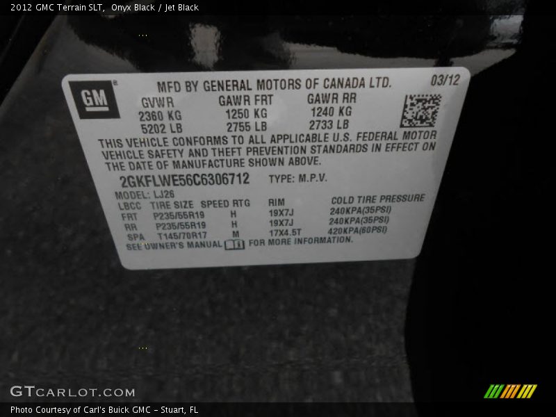 Onyx Black / Jet Black 2012 GMC Terrain SLT