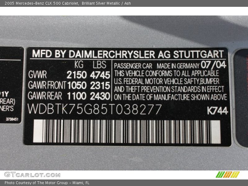 Brilliant Silver Metallic / Ash 2005 Mercedes-Benz CLK 500 Cabriolet