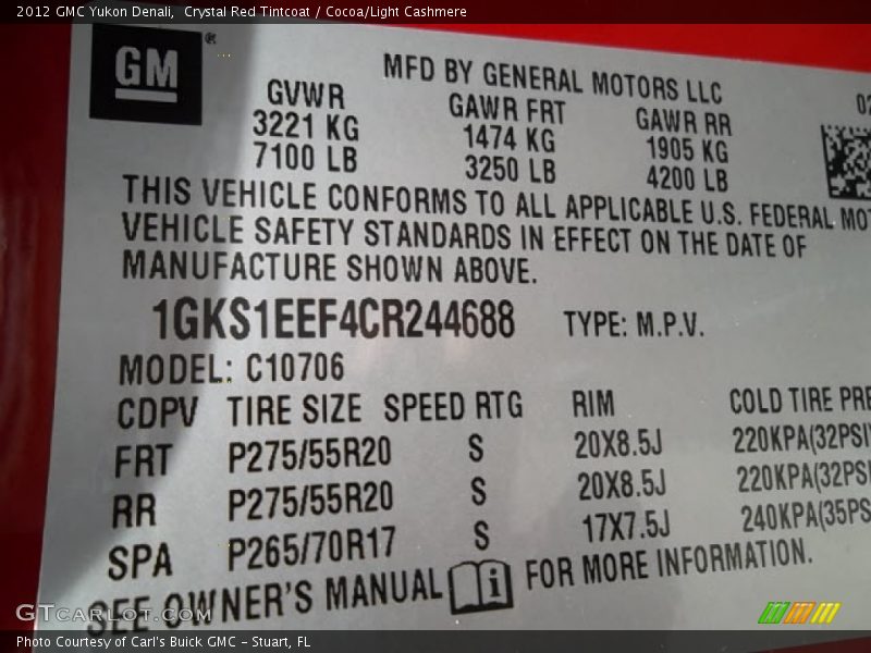 Crystal Red Tintcoat / Cocoa/Light Cashmere 2012 GMC Yukon Denali