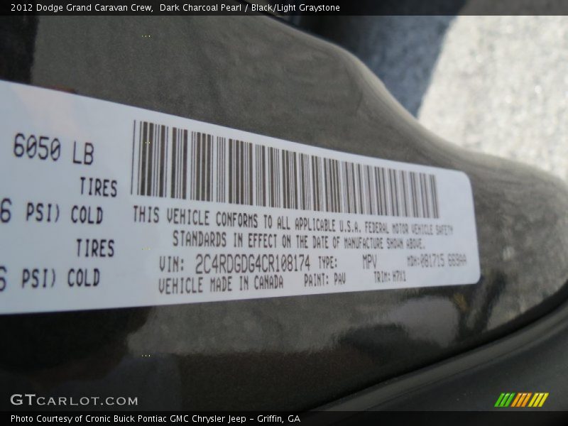 Dark Charcoal Pearl / Black/Light Graystone 2012 Dodge Grand Caravan Crew