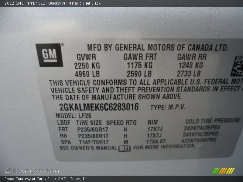 Quicksilver Metallic / Jet Black 2012 GMC Terrain SLE