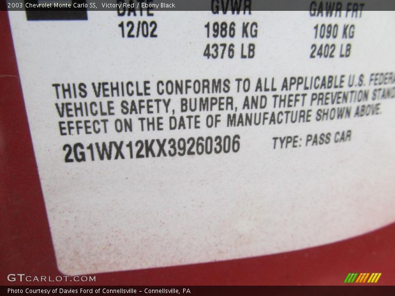 Info Tag of 2003 Monte Carlo SS