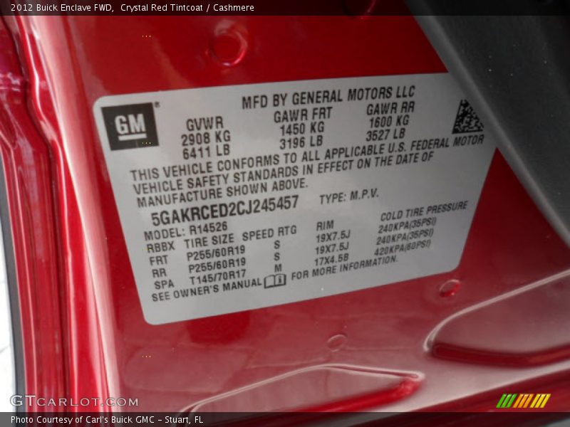 Crystal Red Tintcoat / Cashmere 2012 Buick Enclave FWD