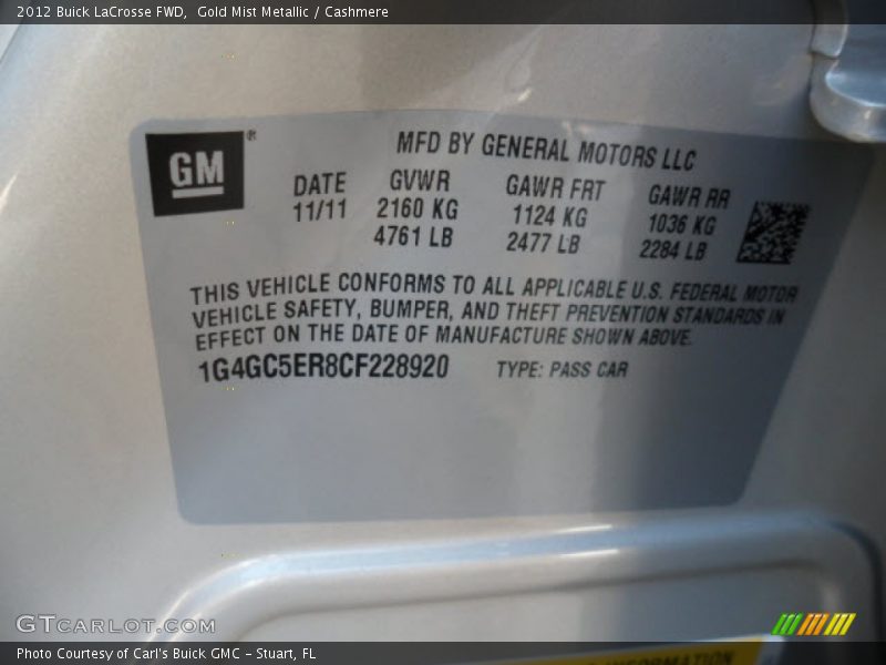 Gold Mist Metallic / Cashmere 2012 Buick LaCrosse FWD