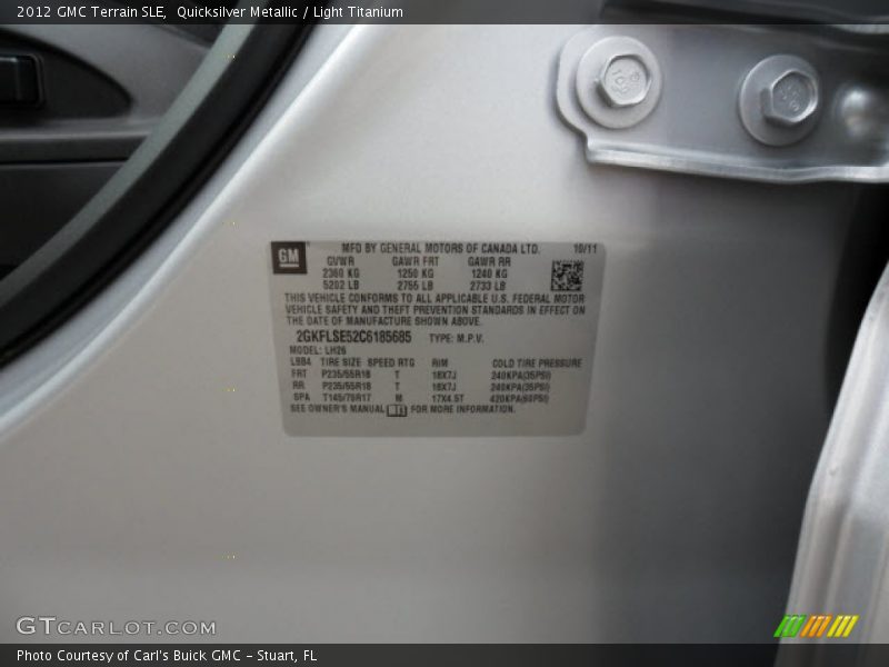 Quicksilver Metallic / Light Titanium 2012 GMC Terrain SLE