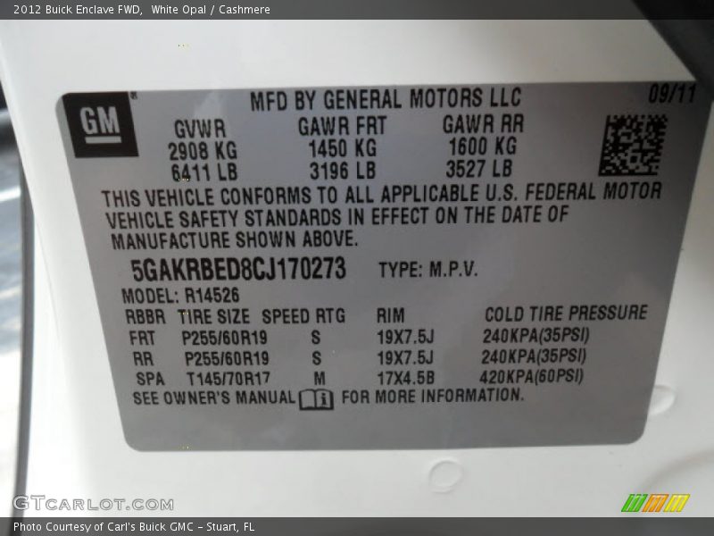 White Opal / Cashmere 2012 Buick Enclave FWD