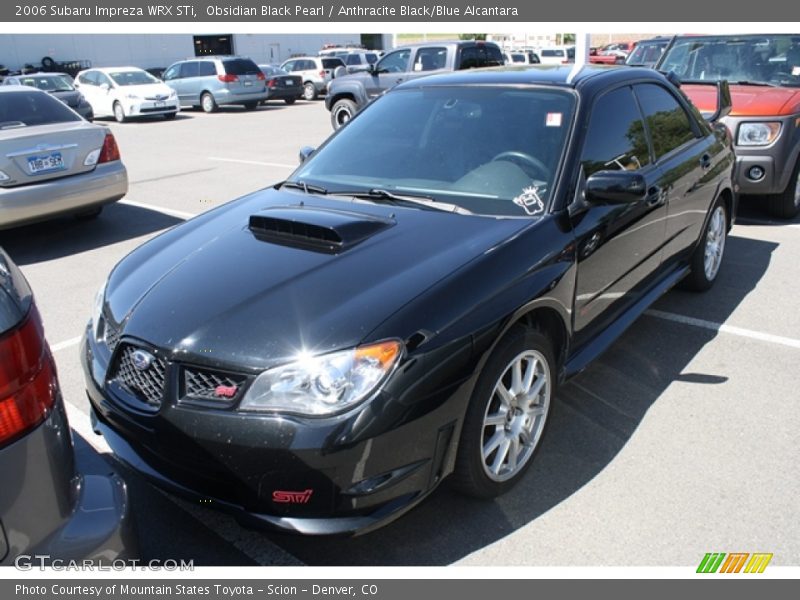 Obsidian Black Pearl / Anthracite Black/Blue Alcantara 2006 Subaru Impreza WRX STi