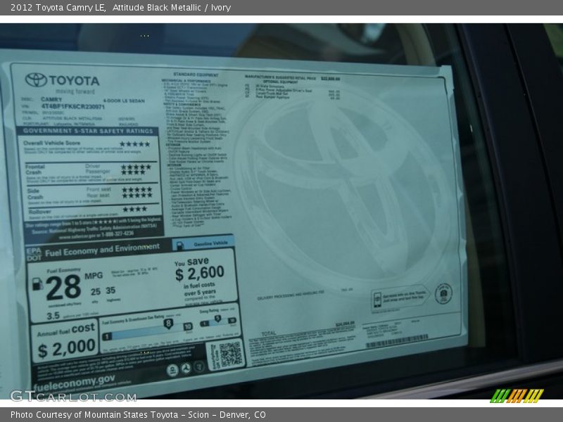 Attitude Black Metallic / Ivory 2012 Toyota Camry LE