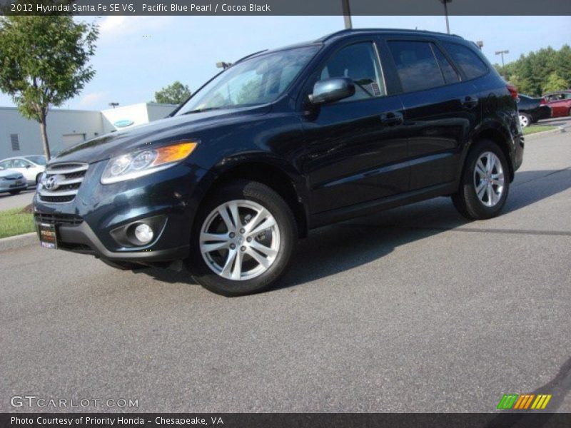 Pacific Blue Pearl / Cocoa Black 2012 Hyundai Santa Fe SE V6