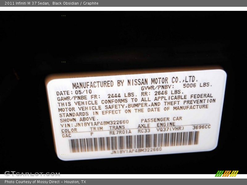 Black Obsidian / Graphite 2011 Infiniti M 37 Sedan