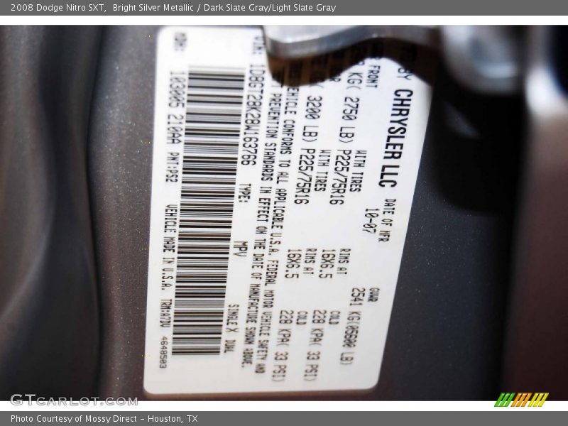 Bright Silver Metallic / Dark Slate Gray/Light Slate Gray 2008 Dodge Nitro SXT