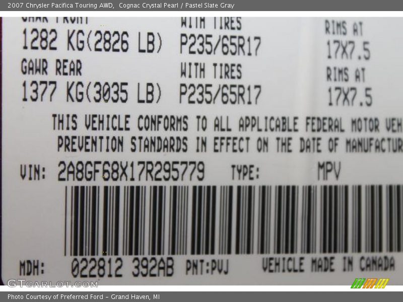 Cognac Crystal Pearl / Pastel Slate Gray 2007 Chrysler Pacifica Touring AWD