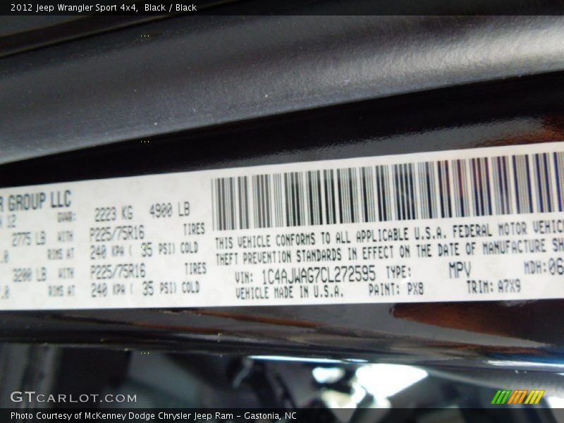 Black / Black 2012 Jeep Wrangler Sport 4x4