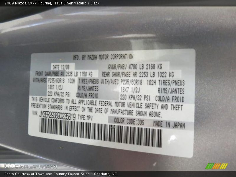 True Silver Metallic / Black 2009 Mazda CX-7 Touring