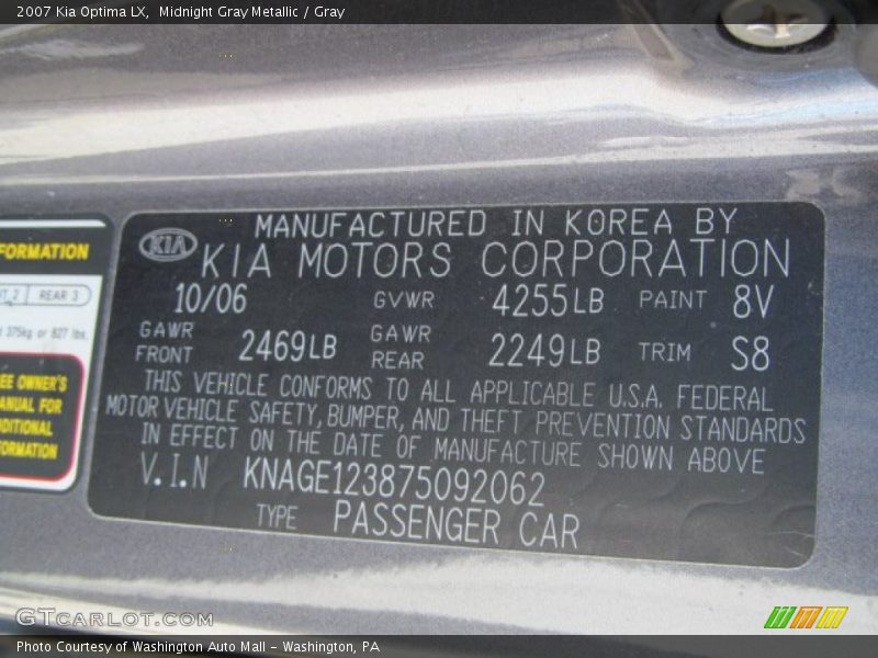 Midnight Gray Metallic / Gray 2007 Kia Optima LX