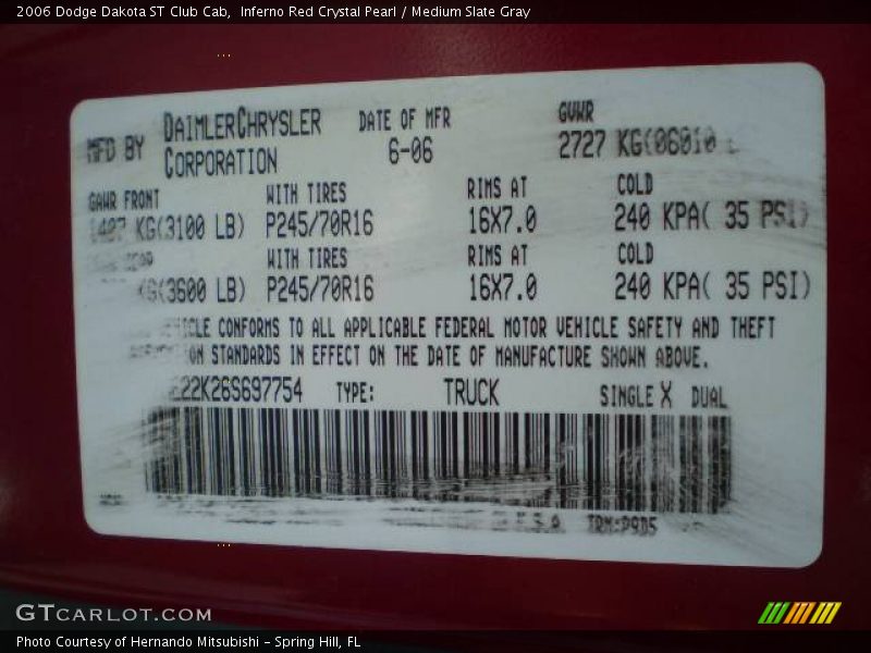 Inferno Red Crystal Pearl / Medium Slate Gray 2006 Dodge Dakota ST Club Cab