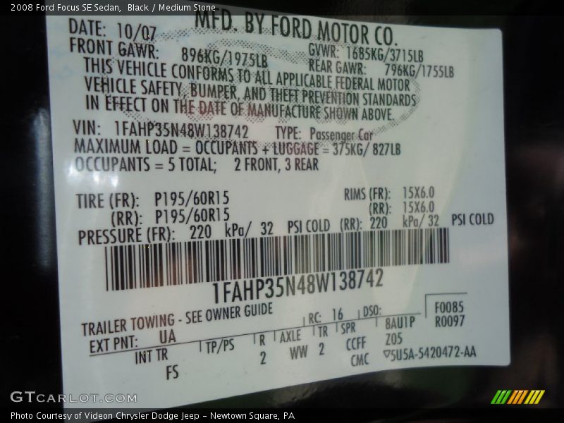 Black / Medium Stone 2008 Ford Focus SE Sedan