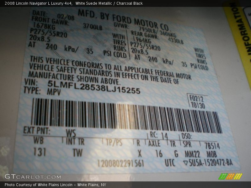 White Suede Metallic / Charcoal Black 2008 Lincoln Navigator L Luxury 4x4