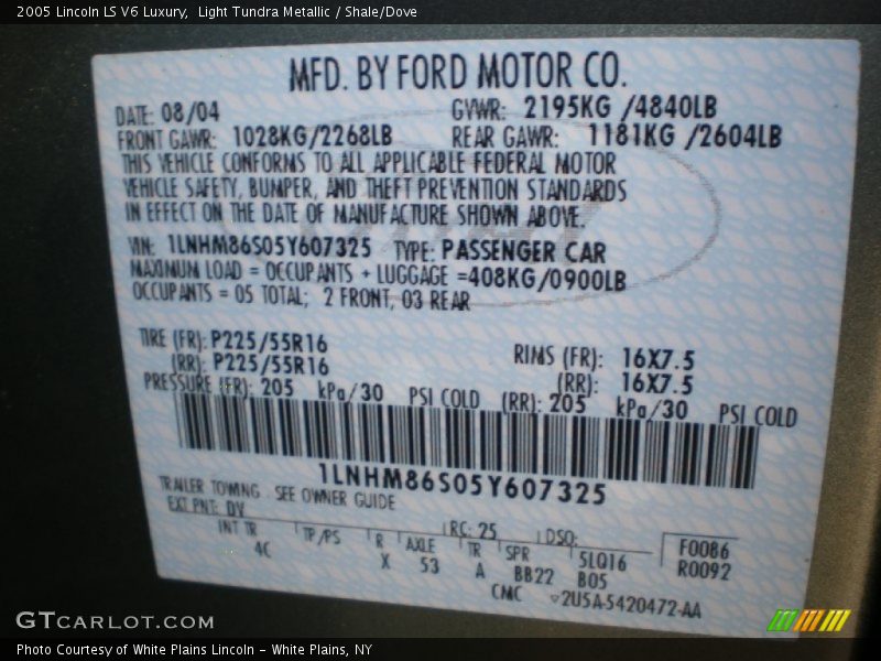 2005 LS V6 Luxury Light Tundra Metallic Color Code DV