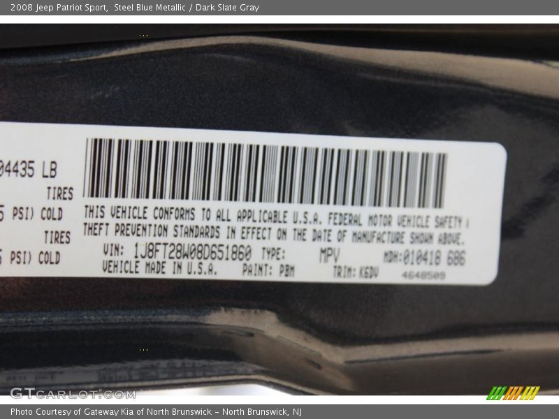 Steel Blue Metallic / Dark Slate Gray 2008 Jeep Patriot Sport