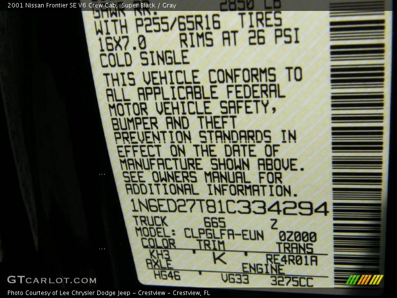 Super Black / Gray 2001 Nissan Frontier SE V6 Crew Cab