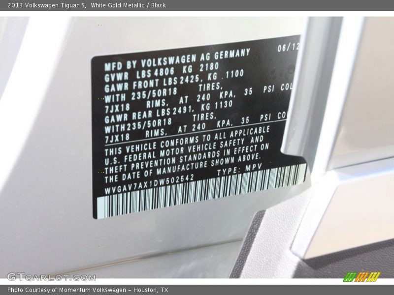 White Gold Metallic / Black 2013 Volkswagen Tiguan S