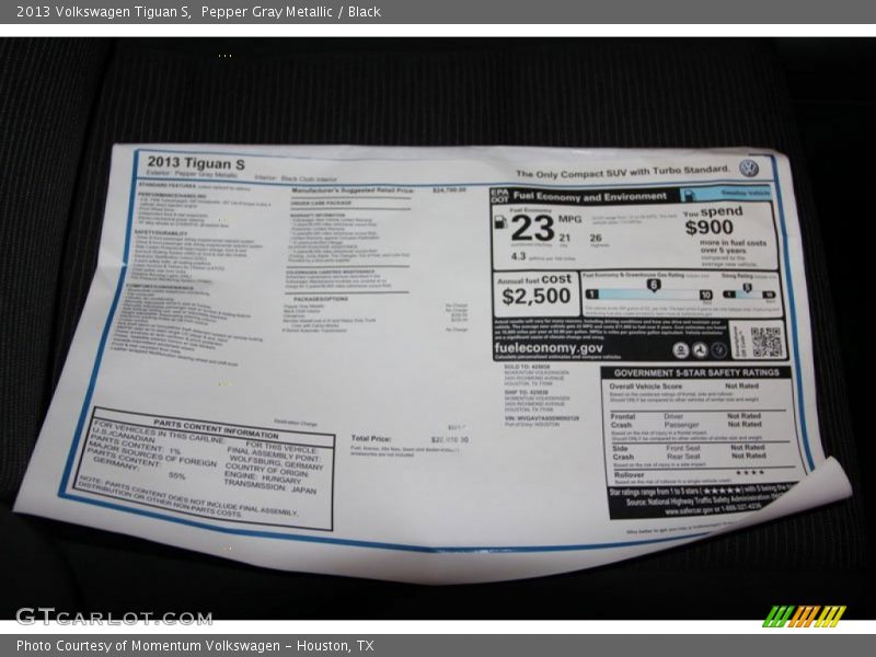 Pepper Gray Metallic / Black 2013 Volkswagen Tiguan S