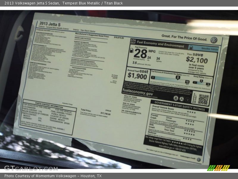  2013 Jetta S Sedan Window Sticker