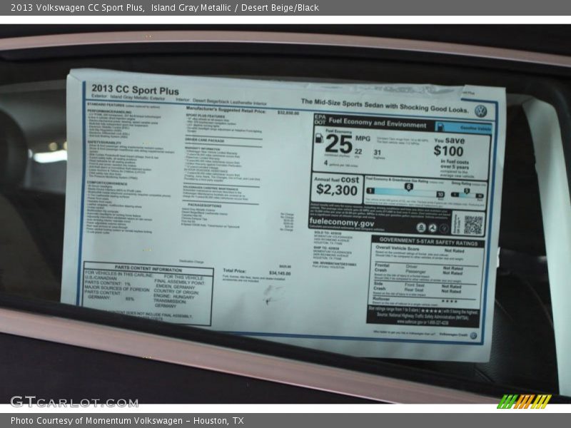  2013 CC Sport Plus Window Sticker