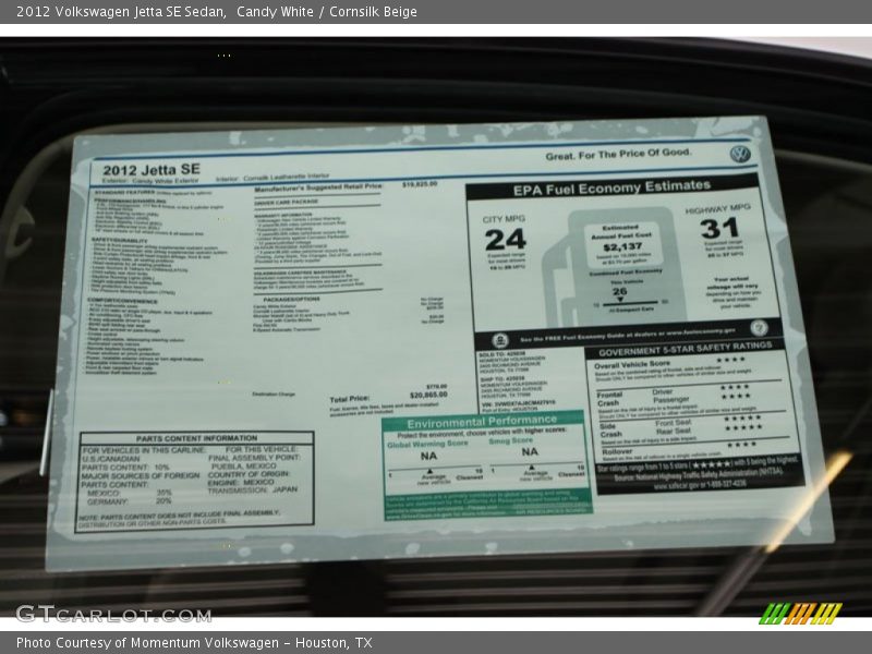 Candy White / Cornsilk Beige 2012 Volkswagen Jetta SE Sedan