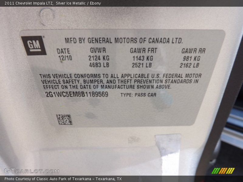 Silver Ice Metallic / Ebony 2011 Chevrolet Impala LTZ