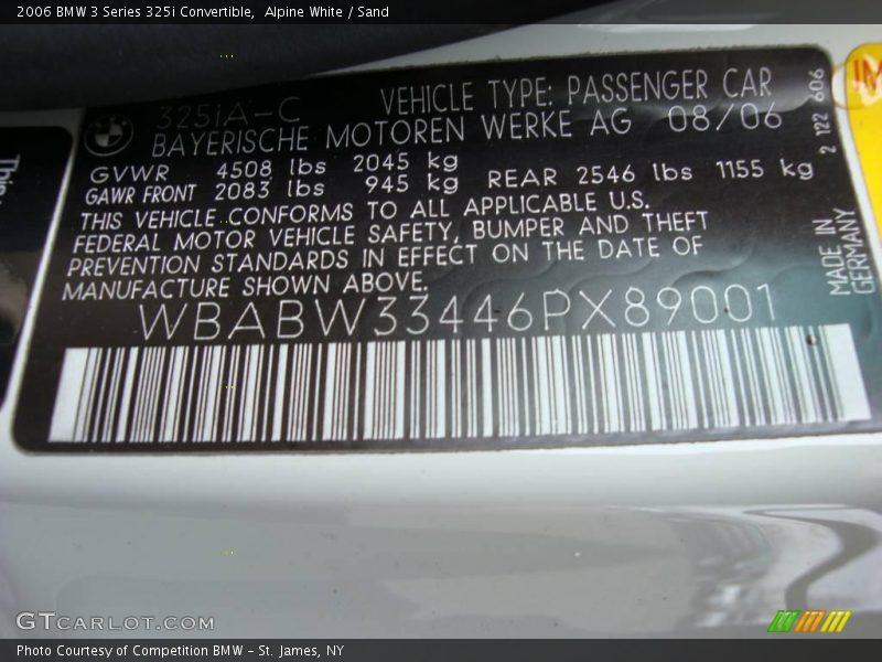 Alpine White / Sand 2006 BMW 3 Series 325i Convertible