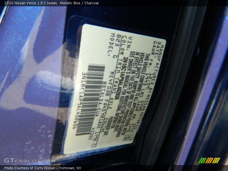 2010 Versa 1.8 S Sedan Metallic Blue Color Code B23