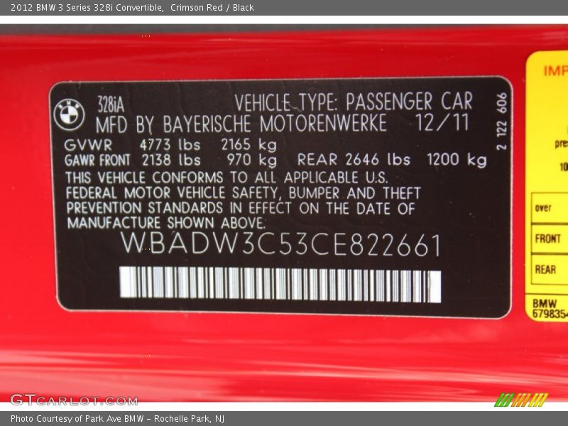 Crimson Red / Black 2012 BMW 3 Series 328i Convertible