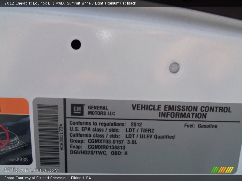 Summit White / Light Titanium/Jet Black 2012 Chevrolet Equinox LTZ AWD