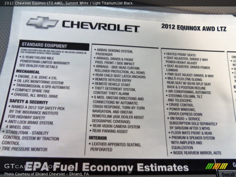 Summit White / Light Titanium/Jet Black 2012 Chevrolet Equinox LTZ AWD
