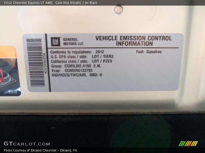 Gold Mist Metallic / Jet Black 2012 Chevrolet Equinox LT AWD