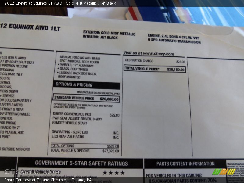 Gold Mist Metallic / Jet Black 2012 Chevrolet Equinox LT AWD