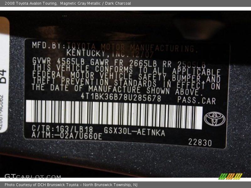 Magnetic Gray Metallic / Dark Charcoal 2008 Toyota Avalon Touring