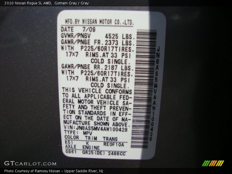 Gotham Gray / Gray 2010 Nissan Rogue SL AWD